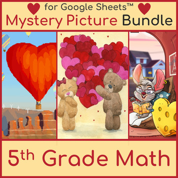 Preview of 5th Grade Math Review | Valentine's Day Mystery Picture Bundle