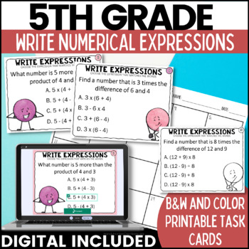 Preview of 5th Grade Math Review Write Numerical Expressions Print & Digital Resource