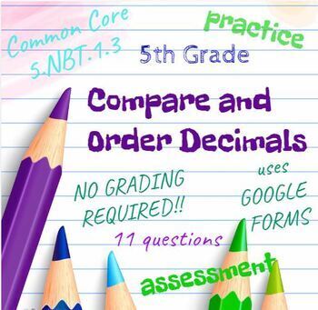 Preview of 5th Grade Math Review and Assessment: Compare and Order Decimals: Google Forms