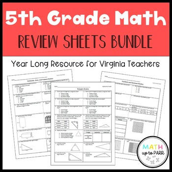 Preview of 5th Grade Math SOL Review- SOL Test Prep- SOL Study Guides- Review Sheet Bundle