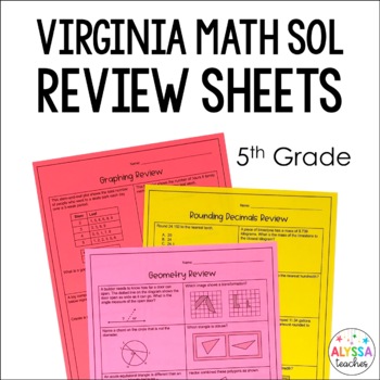 Preview of 5th Grade Math SOL Review Worksheets (SOL 5.1 - 5.19)