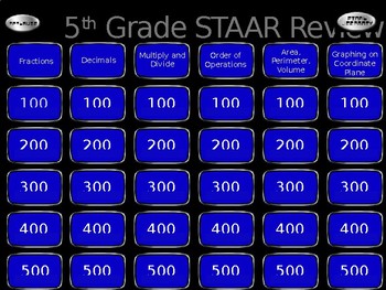 Preview of 5th Grade Math STAAR Review Jeopardy