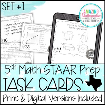 Preview of 5th Grade Math STAAR Review & Prep - Task Cards - PDF & Digital