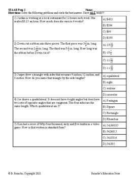 5th Grade Math STAAR Test Prep Worksheets by Reincke's Education Store