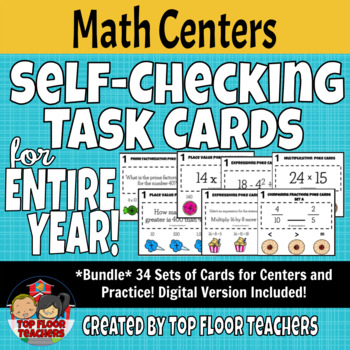 Preview of 5th Grade Math Self Checking Task Cards for Entire Year!