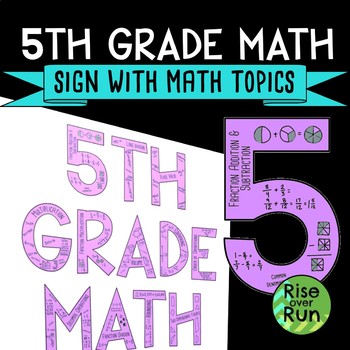 5th Grade Math Sign Classroom Decor by Rise over Run | TpT