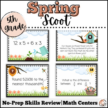 Preview of 5th Grade Math Skills Review Activity | Spring Math SCOOT Game