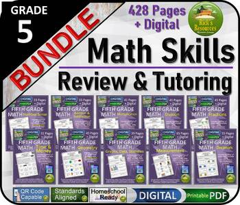 Preview of 5th Grade Math Skills Review and Tutoring Bundle - Print and Digital Versions
