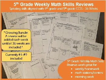 Preview of 5th Grade Math Skills Reviews - 36 weeks - Final