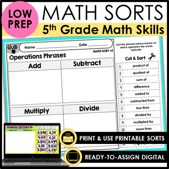 Preview of 5th Grade Math Sorts - Digital Math Sorts Included for Digital Math Centers