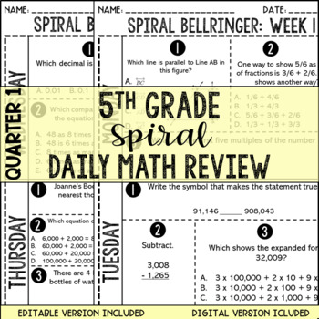 Preview of 5th Grade Math Spiral Bellringer Quarter 1
