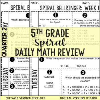 Preview of 5th Grade Math Spiral Bellringer Quarter 2