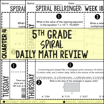 Preview of 5th Grade Math Spiral Bellringer Quarter 4