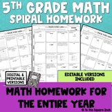 5th Grade Math Homework | Spiral Format & Editable | Full 