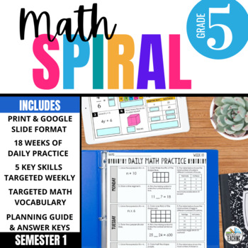 Preview of 5th Grade Math Spiral Review: Daily Math Warm Ups or Morning Work | Semester 1