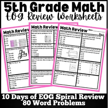 Preview of 5th Grade Math Spiral Review EOG Test Prep Word Problem Practice Worksheets