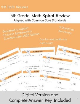Preview of 5th Grade Math Spiral Review, Envision Mathematics, & Common Core