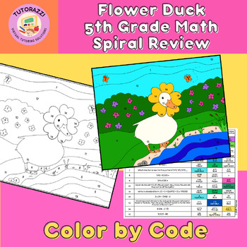 Preview of 5th Grade Math Spiral Review | Flower Duck Color by Code Coloring Worksheet