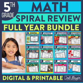Preview of 5th Grade Math Spiral Review Practice for the Entire Year | Printable & Digital