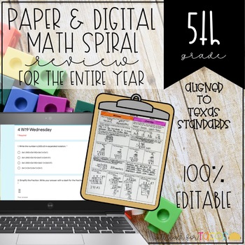 Preview of 5th Grade Math Spiral Review Printable and Digital Bundle