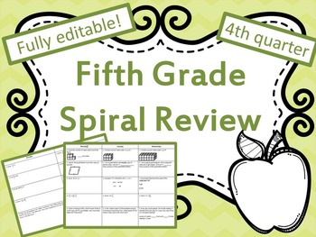5th Grade Math Spiral Review Quarter 4 {CCSS Aligned} by Natalie Porter