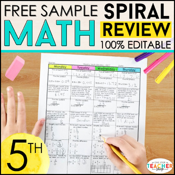 Preview of 5th Grade Math Spiral Review & Quizzes | 5th Grade Math Homework | FREE