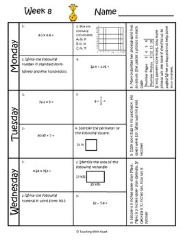 5th Grade Math Spiral Review (TEKS aligned) Weeks 5-8 | TpT