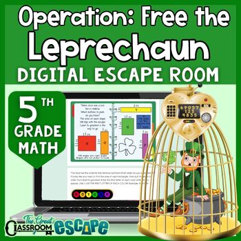 Preview of St. Patrick's Day Math Activity Digital Escape Room 5th Grade Free a Leprechaun