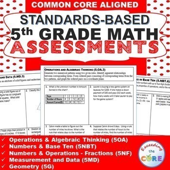 Preview of 5th Grade Math Standards Based Assessments BUNDLE Common Core
