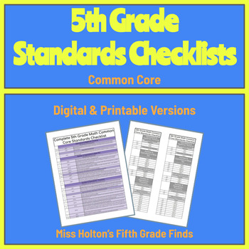 Preview of 5th Grade Math Standards Checklist - Digital & Printable