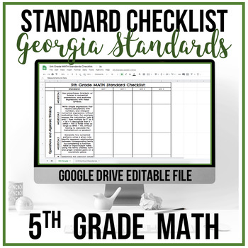 Preview of 5th Grade Math Standards Checklist - Georgia Standards of Excellence