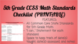 5th Grade Math Standards Checklist- PRINTABLE