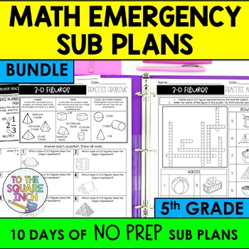 Preview of 5th Grade Math Sub Plans Bundle | Substitute Teacher Lessons for 5th Grade Math