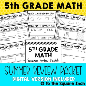 Preview of 5th Grade Math Summer Review Packet | Digital & Printable Summer Review