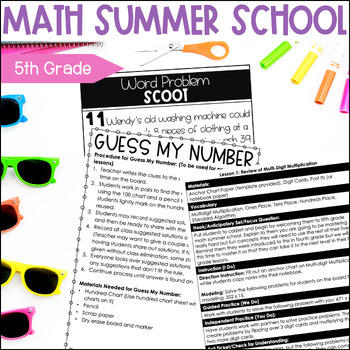 Preview of 5th Grade Math Summer School Curriculum - Long Division, Multiplication