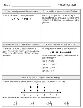 Preview of 5th Grade Math TEKS-Aligned STAAR Review Spirals
