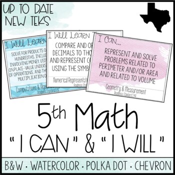 Preview of 5th Grade Math TEKS  - "I Can" Statements / "I Will Learn To" Posters