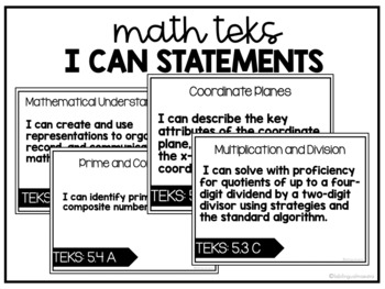 Preview of 5th Grade Math TEKS "I can" Statements Posters