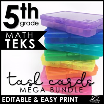 Preview of 5th Grade Math TEKS Task Cards | Editable | New Item Types & Multiple Choice