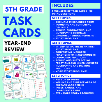 Preview of 5th Grade Math Task Cards - End of Year Review ALL 3 SETS