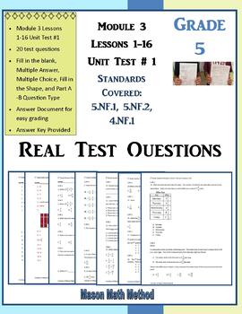 Preview of 5th Grade Math Test Adding/Subtracting Fractions Mod 3 Unit 1 Test Lessons 1-16