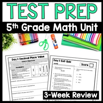 Preview of 5th Grade Math State Test Prep Practice, Spring End of Year Review Worksheets