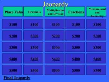 Preview of 5th Grade Math Jeopardy