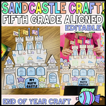 Preview of 5th Grade Math June End of Year Spring and Summer Sandcastle Craft Bulletin