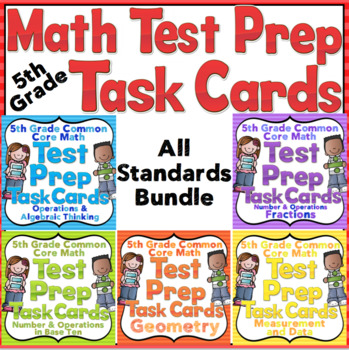 Preview of 5th Grade Math Test Prep Task Cards Bundle