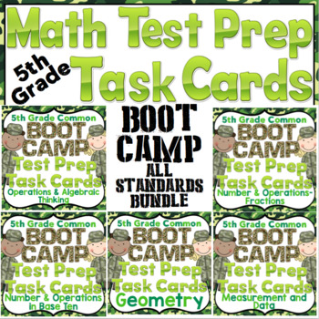 Preview of 5th Grade Math Test Prep Task Cards: 5th Grade Math Boot Camp Theme Bundle