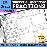5th Grade Fractions Review Test Prep Add, Subtract, Divide