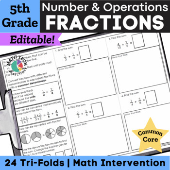 Preview of 5th Grade Fractions Review Test Prep Add, Subtract, Divide, Multiply Fractions