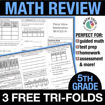 Preview of 5th Grade Math Review FREE Trifolds, Math Brochures, Math Intervention Test Prep