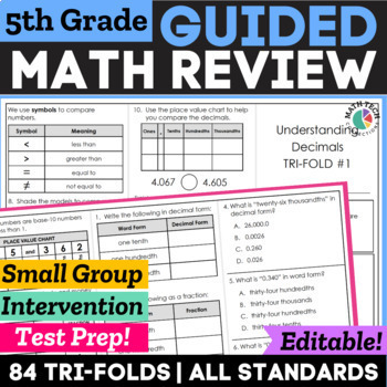 Preview of 5th Grade Math Spiral Review | Guided Math Intervention | Test Prep Worksheets